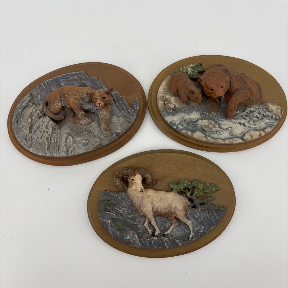 Excellent Avon Wall Plaques OS Brown Wildlife Set of 3 1980s Vintage Cabincore
